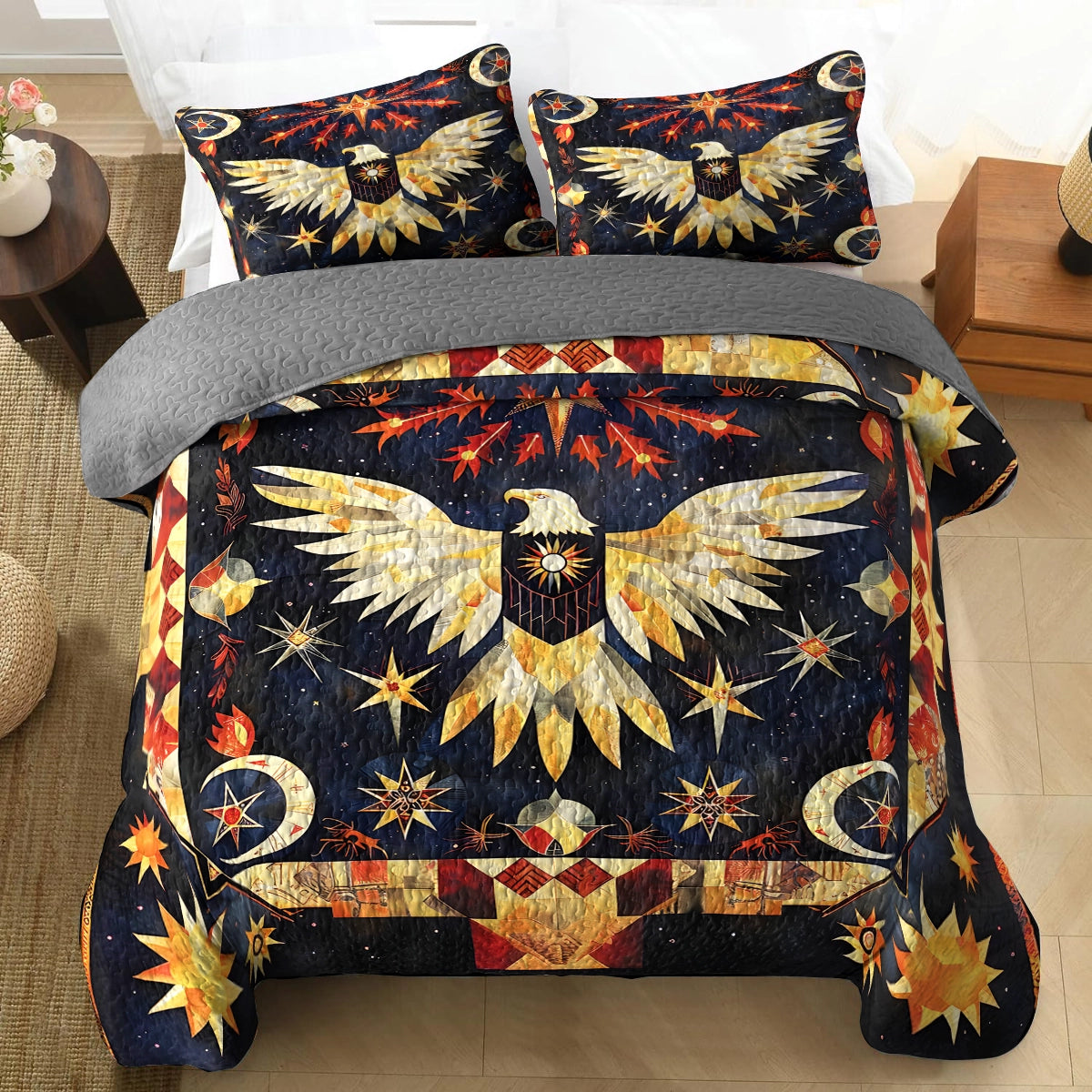 Shineful All Season Quilt 3-teiliges Set – Native American Eagle Starlit