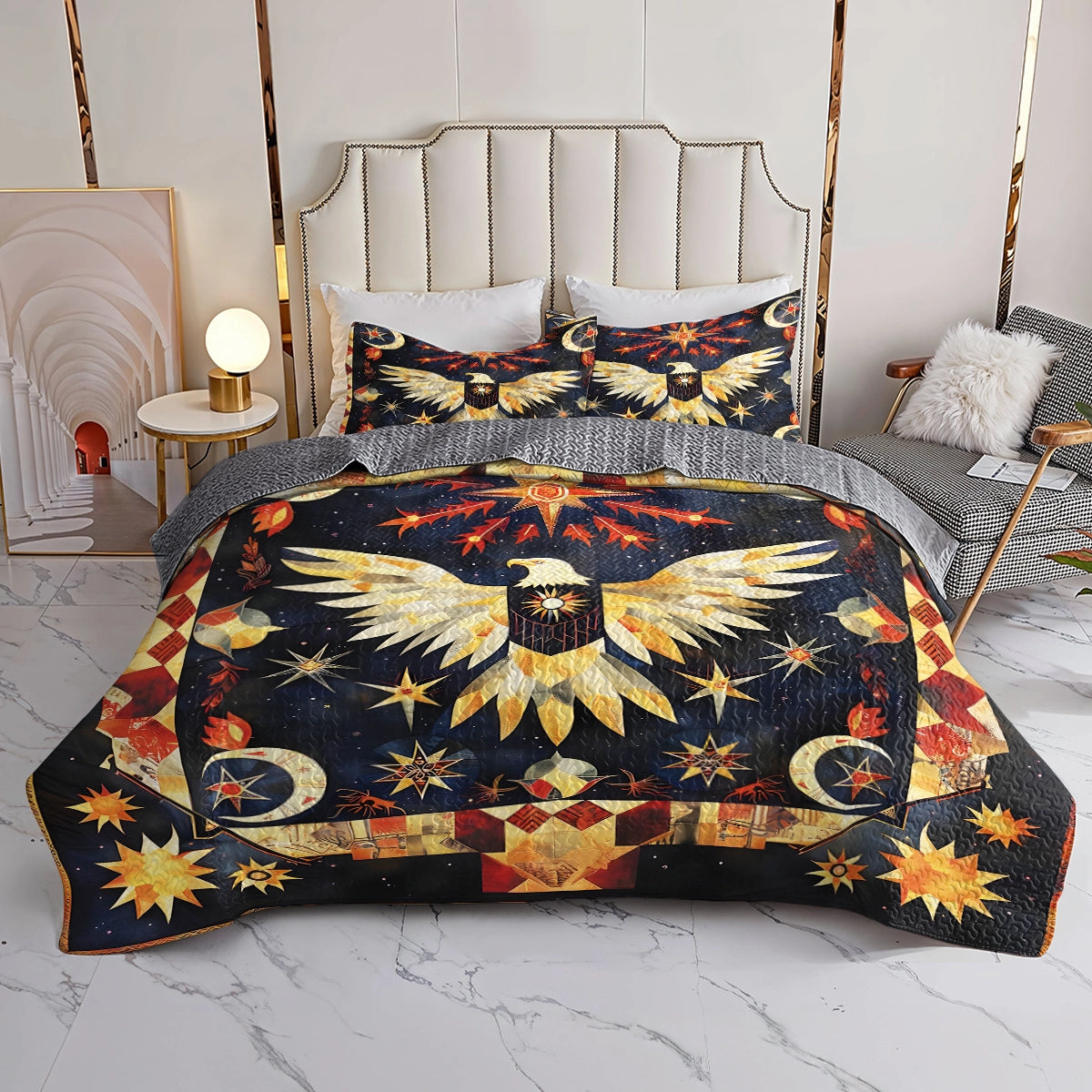 Shineful All Season Quilt 3-teiliges Set – Native American Eagle Starlit