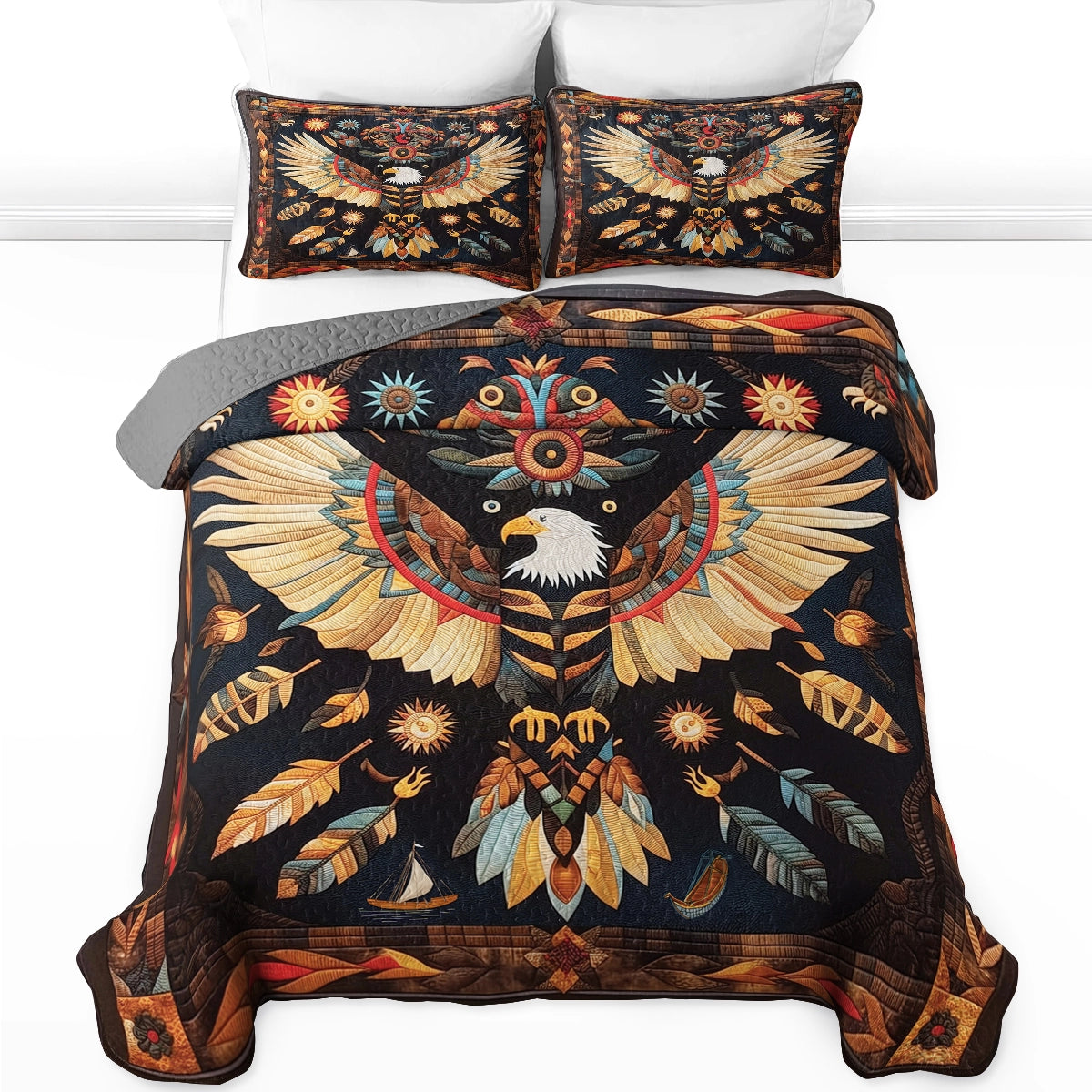 Shineful All Season Quilt 3-Piece Set - Native Eagle Feathered Legacy