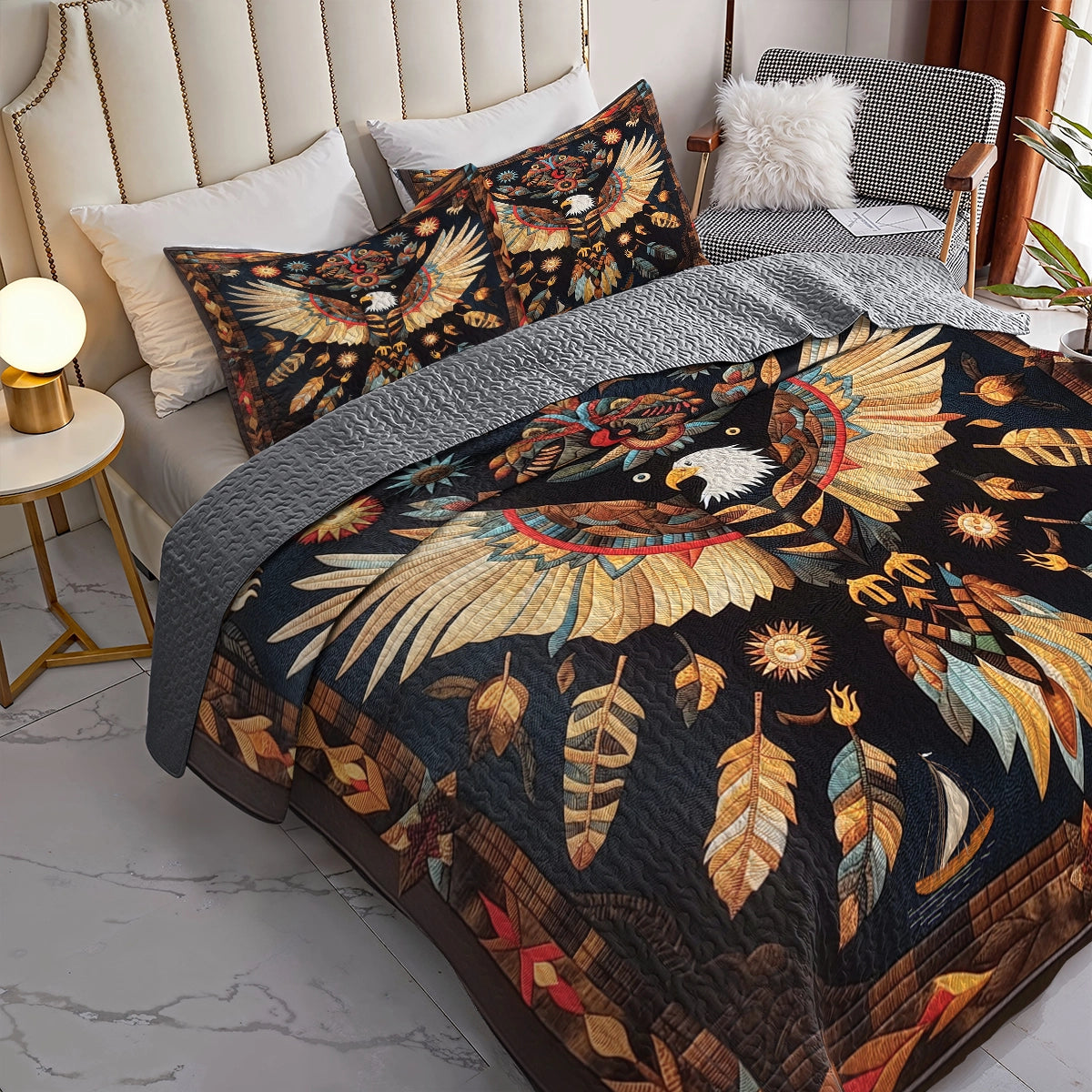 Shineful All Season Quilt 3-teiliges Set - Native Eagle Feathered Legacy