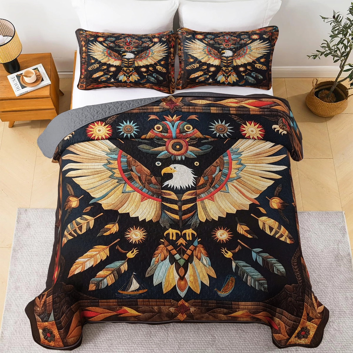 Shineful All Season Quilt 3-teiliges Set - Native Eagle Feathered Legacy