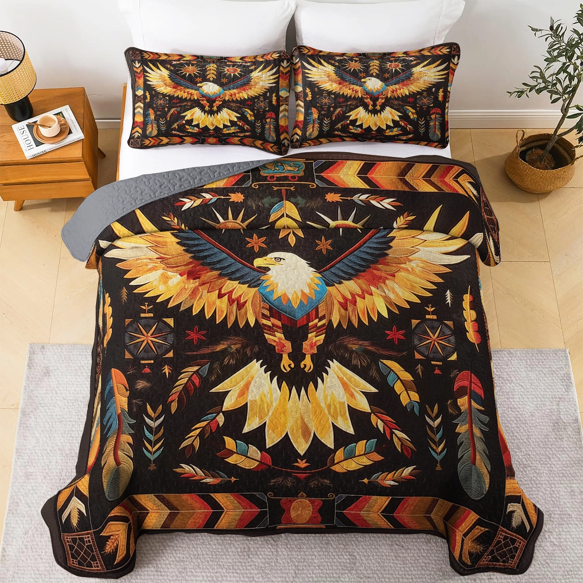 Shineful All Season Quilt 3-Piece Set - Native Eagle Tribal Spirit