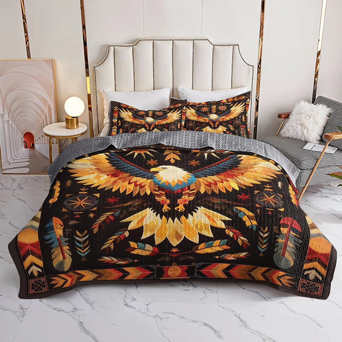 Shineful All Season Quilt 3-teiliges Set - Native Eagle Tribal Spirit