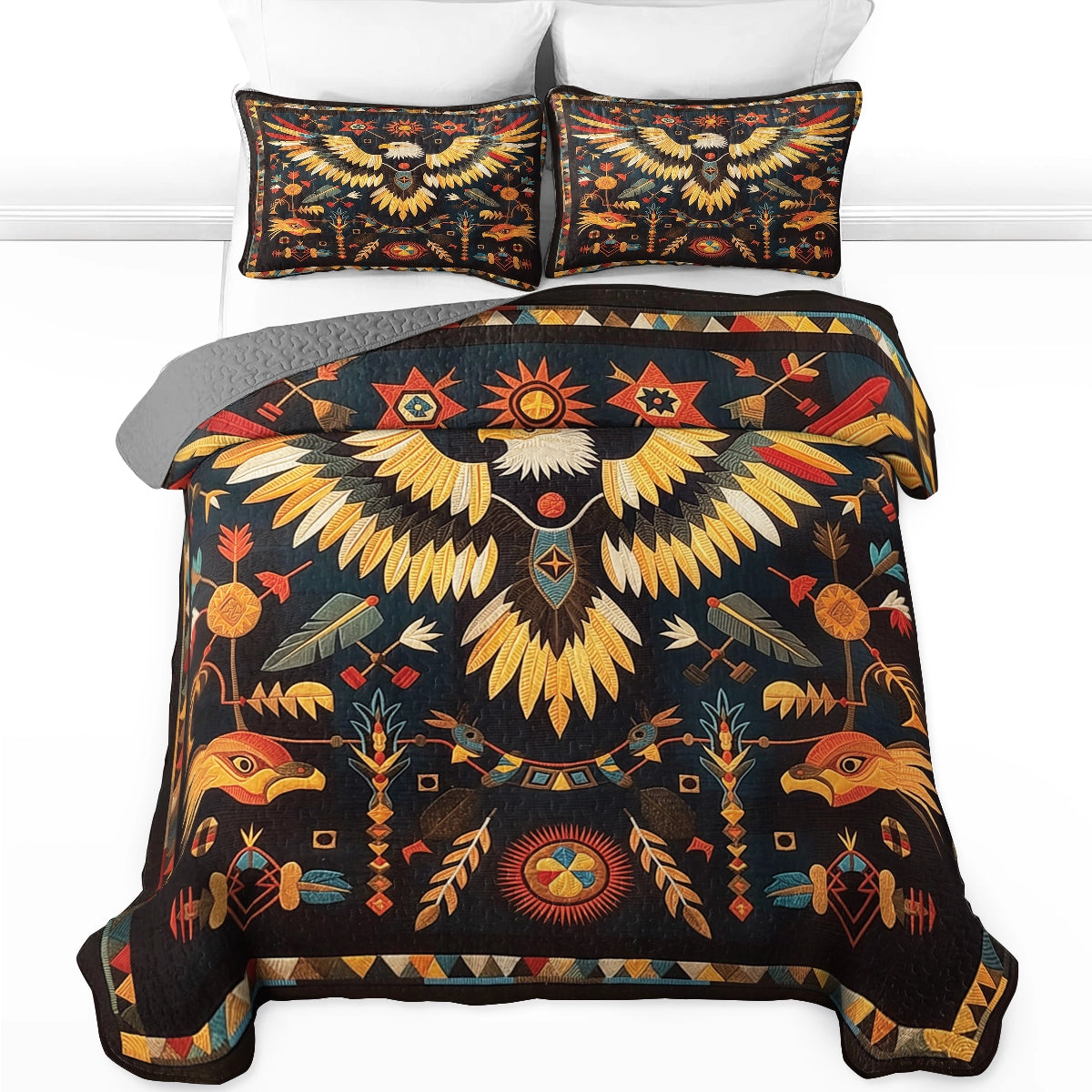 Shineful All Season Quilt 3-Piece Set - Native Eagle Ancient Totem