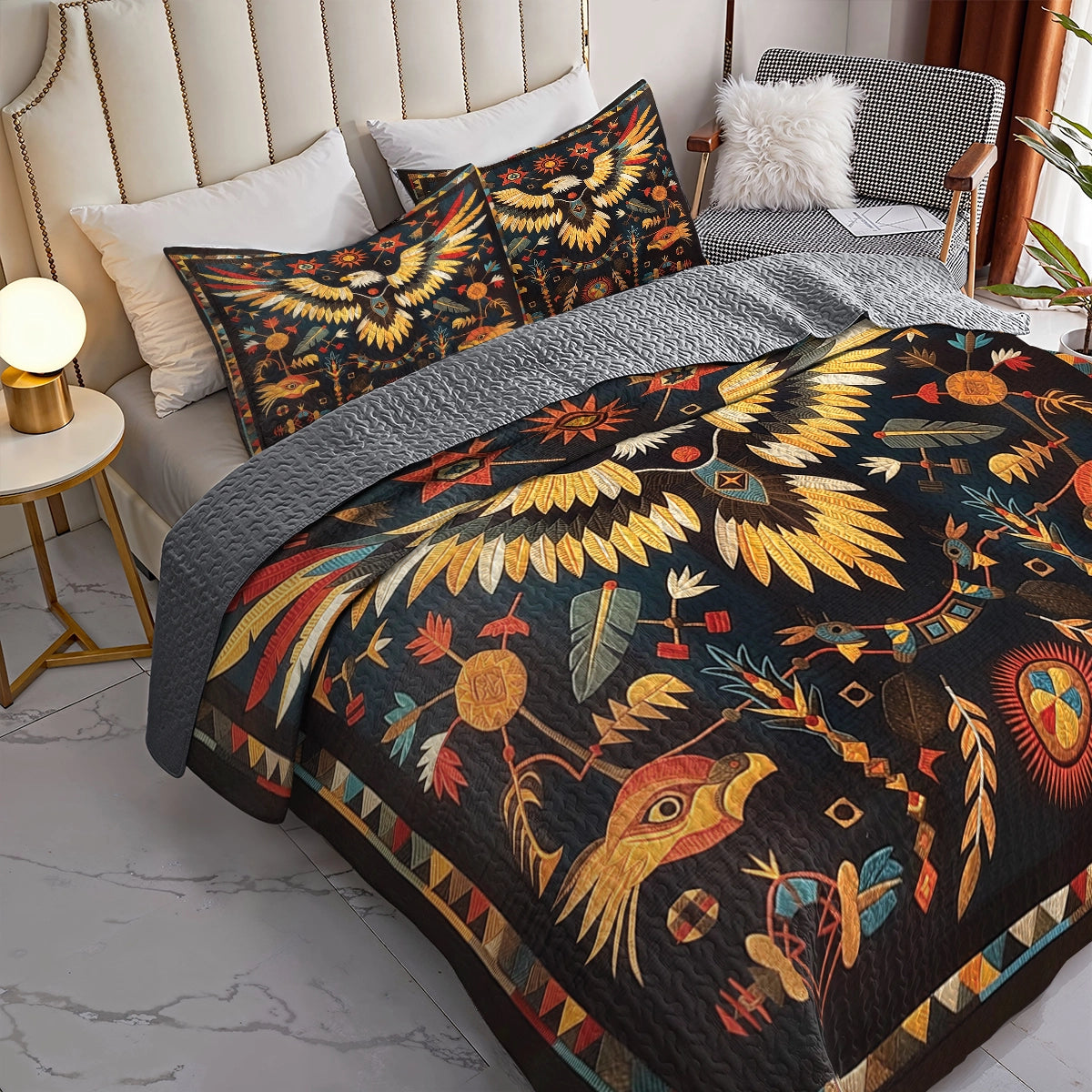 Shineful All Season Quilt 3-Piece Set - Native Eagle Ancient Totem