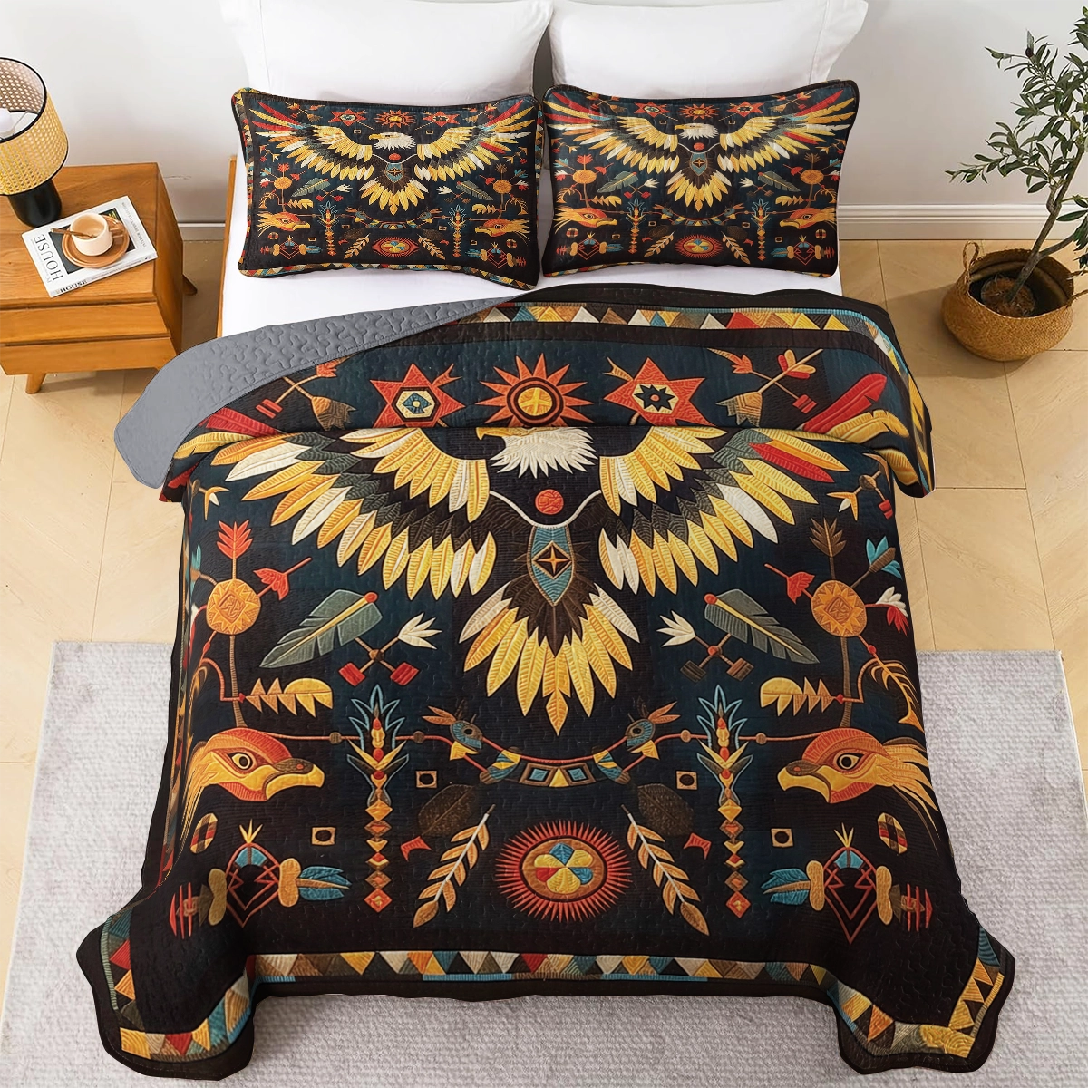 Shineful All Season Quilt 3-Piece Set - Native Eagle Ancient Totem