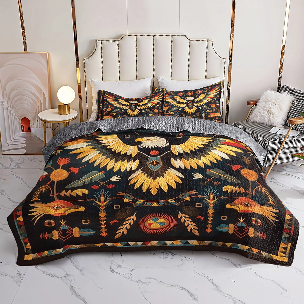 Shineful All Season Quilt 3-Piece Set - Native Eagle Ancient Totem