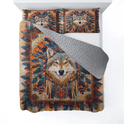 Shineful All Season Quilt 3-teiliges Set - Native Wolf Regal Feather