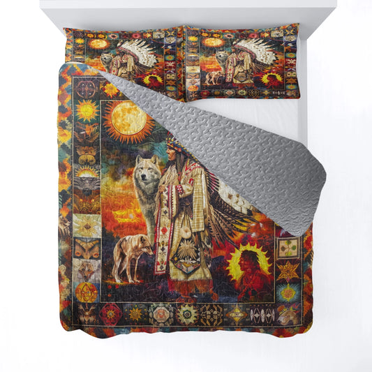 Shineful All Season Quilt 3-Piece Set - Native America Warrior