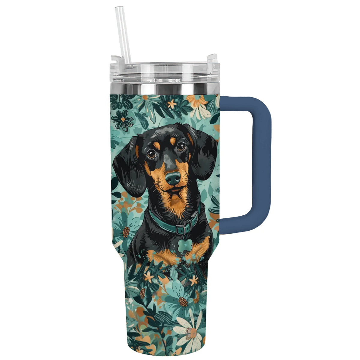 Shineful Tumbler Dachshund Delight: Floral Charm