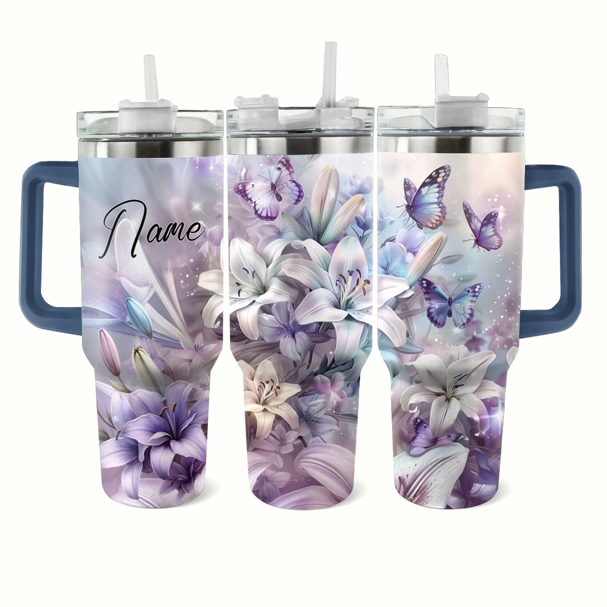 Shiny Tumbler Personalisierte Schmetterlinge in Lilie