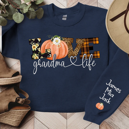 Shinyful Sweatshirts 2D-Druck Personalisiertes Love Grandma Life Herbstsaison Kürbis Sweatshirt