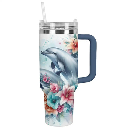 Glänzender Trinkbecher mit Blumen-Delfinen