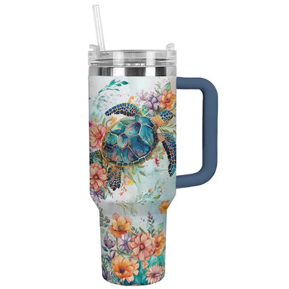 Glänzender Becher mit Blumenmotiv, Meeresschildkröte