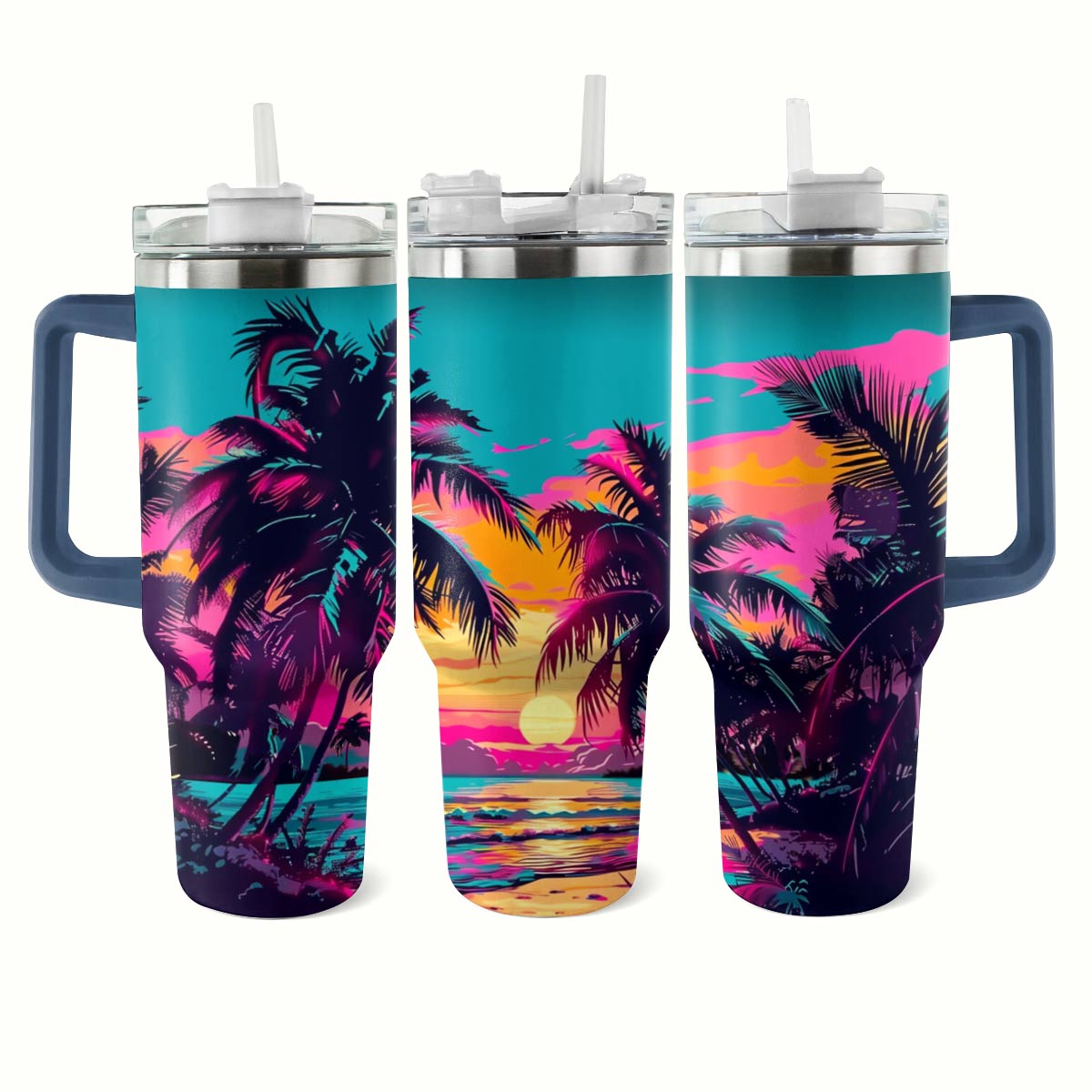 Glänzender Becher Neon Palm Paradise