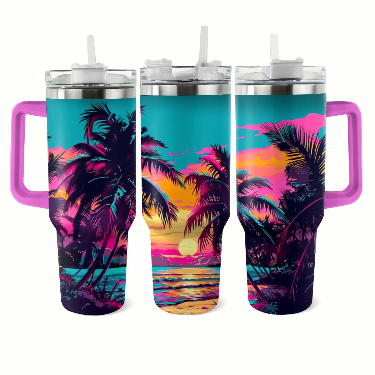 Glänzender Becher Neon Palm Paradise