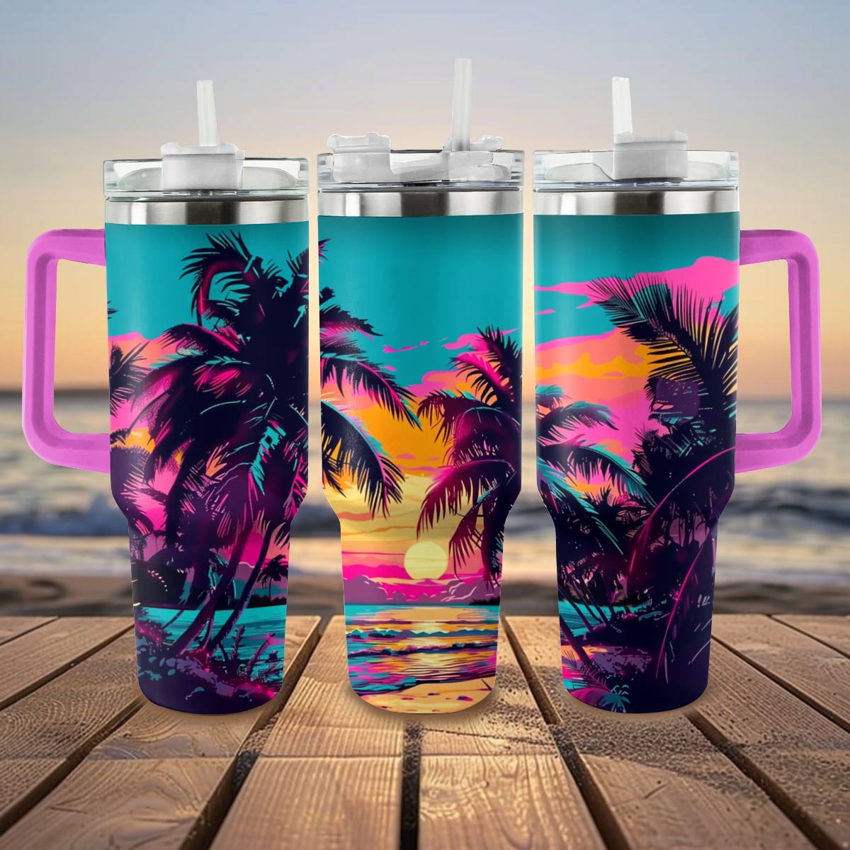 Glänzender Becher Neon Palm Paradise