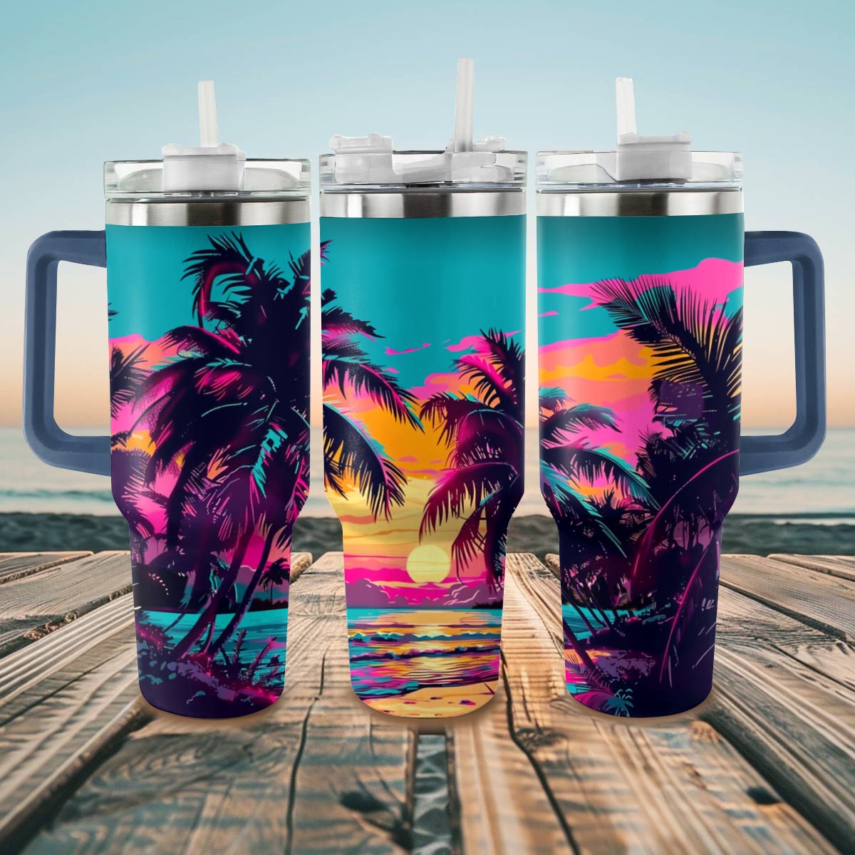 Glänzender Becher Neon Palm Paradise