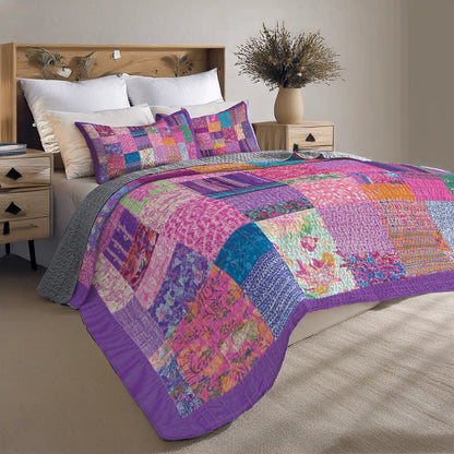 Glänzendes 3-teiliges Quilt-Set für alle Jahreszeiten – Boho Patchwork Dreams