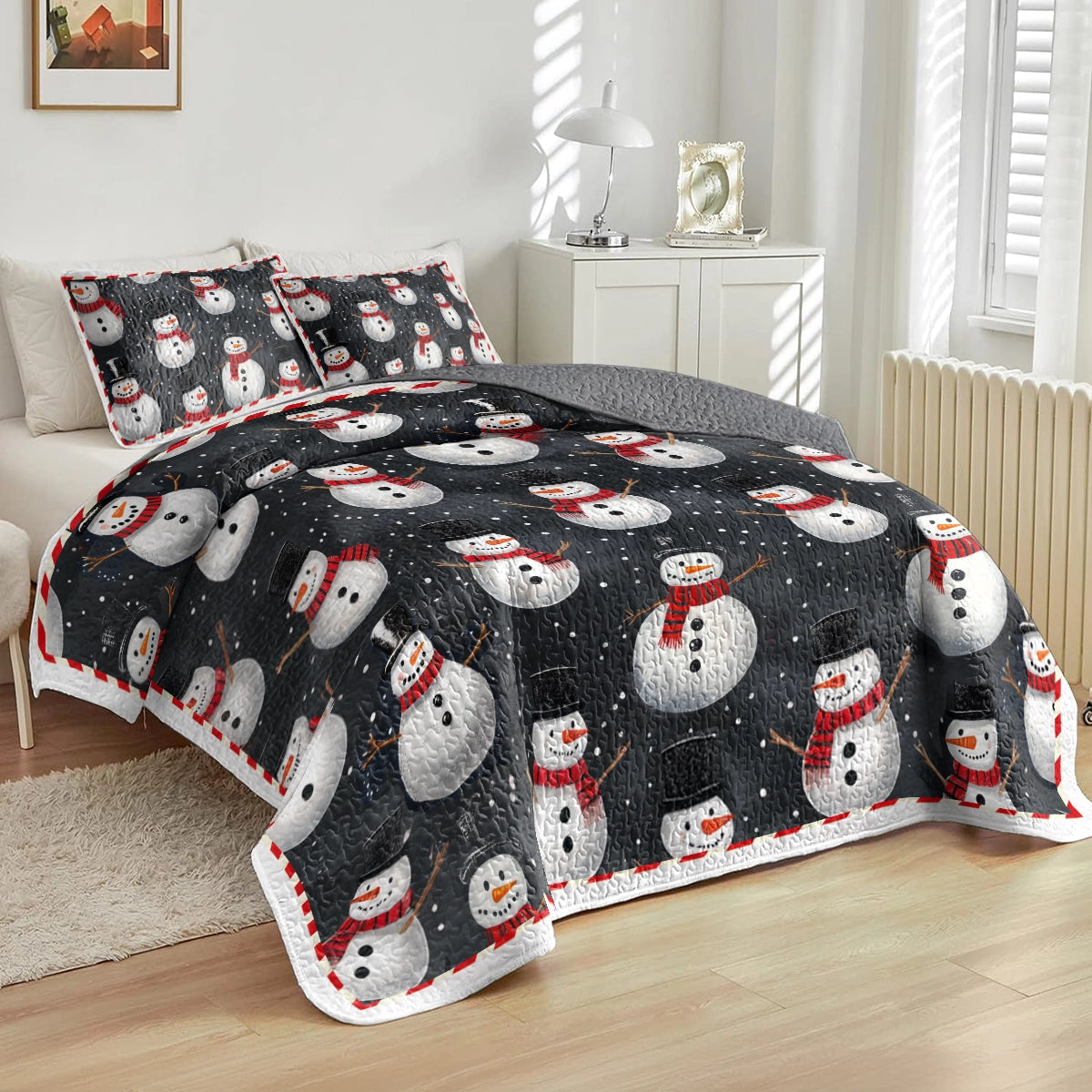 Shineful All Season Quilt 3-Piece Set - Christmas Snowman Gathering