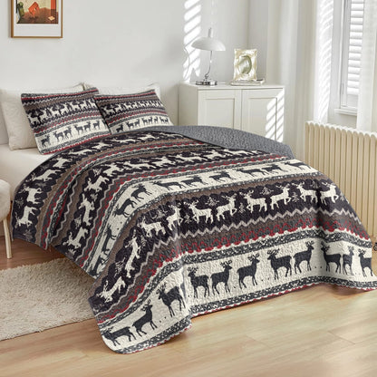 Shineful All Season Quilt 3-Piece Set - Reindeer Frolic Christmas