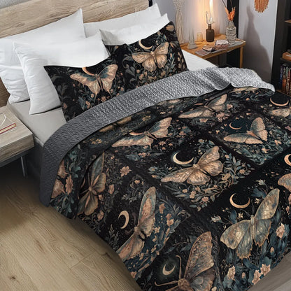 Shineful All Season Quilt 3-Piece Set - Lunar Moth's Embrace