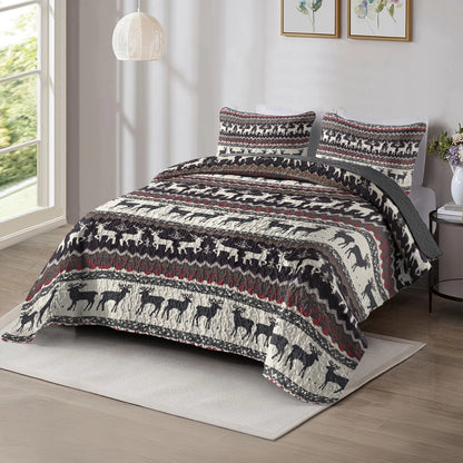 Shineful All Season Quilt 3-Piece Set - Reindeer Frolic Christmas