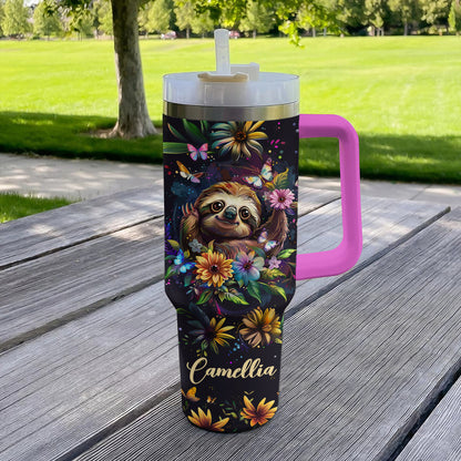 Shineful Tumbler Personalized Sloth in Floral Wonderland