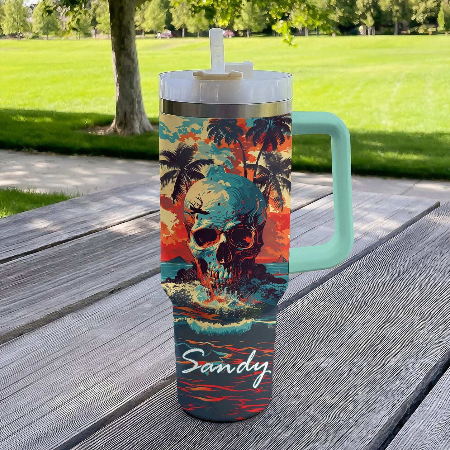 Shineful Tumbler Personalized Tropical Skull Vibes