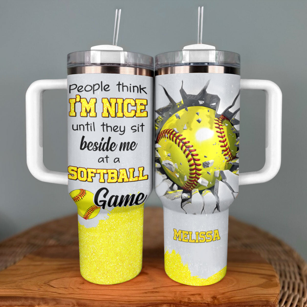 Softball Shiny Glossy Tumbler Ich bei einem Softball-Spiel