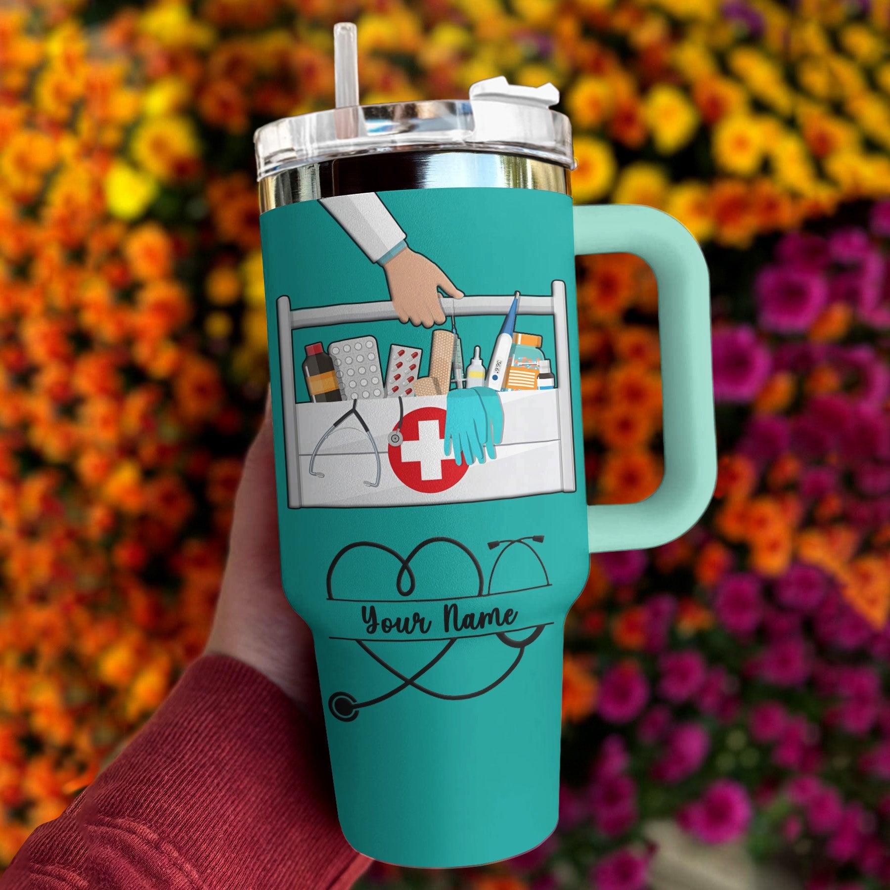 Nurse 40 Oz Shineful™ Tumbler Personalize Best Mn8 Turquoise Blue 40Oz