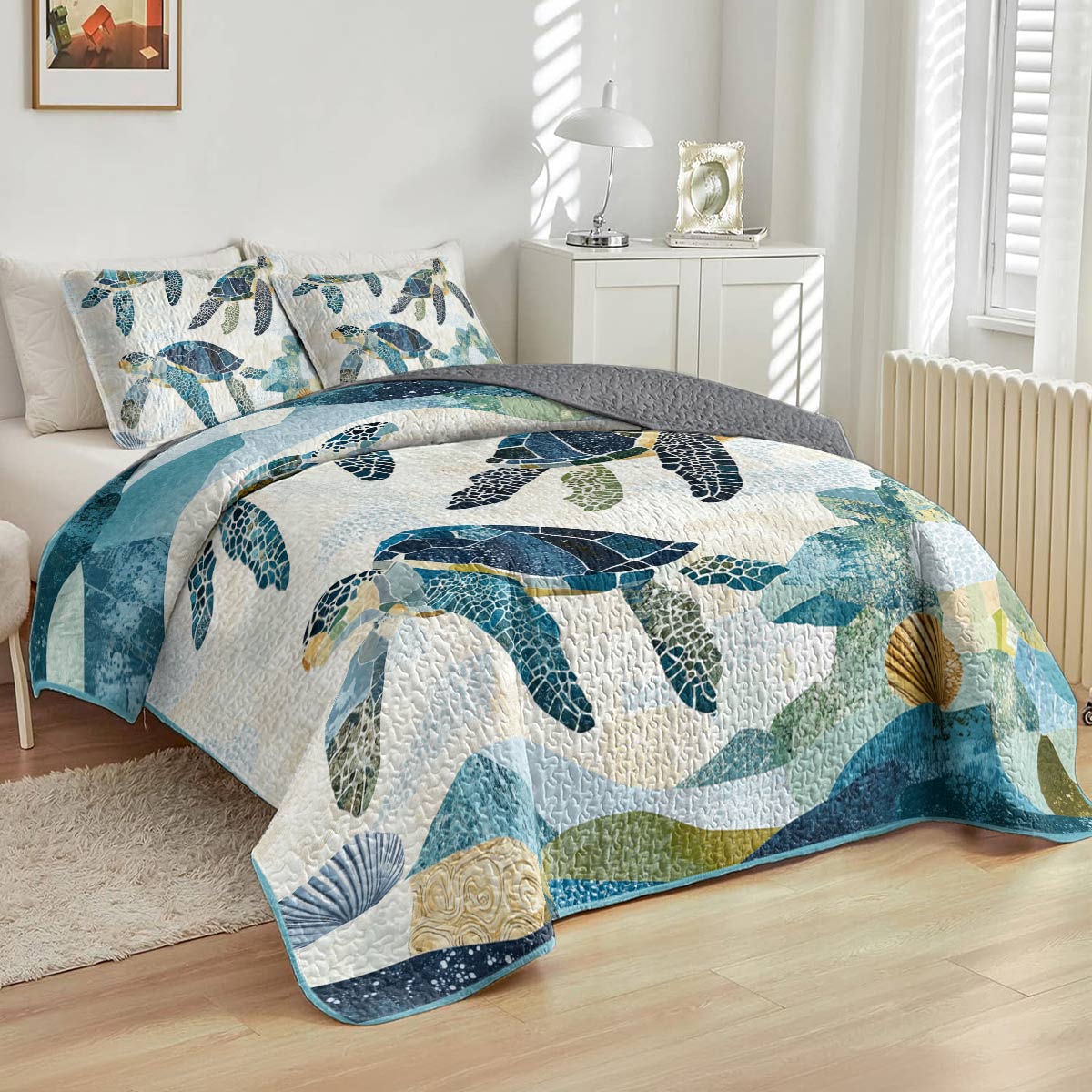 Shineful All Season Quilt 3-Piece Set - Sea Turtle Ocean Harmony