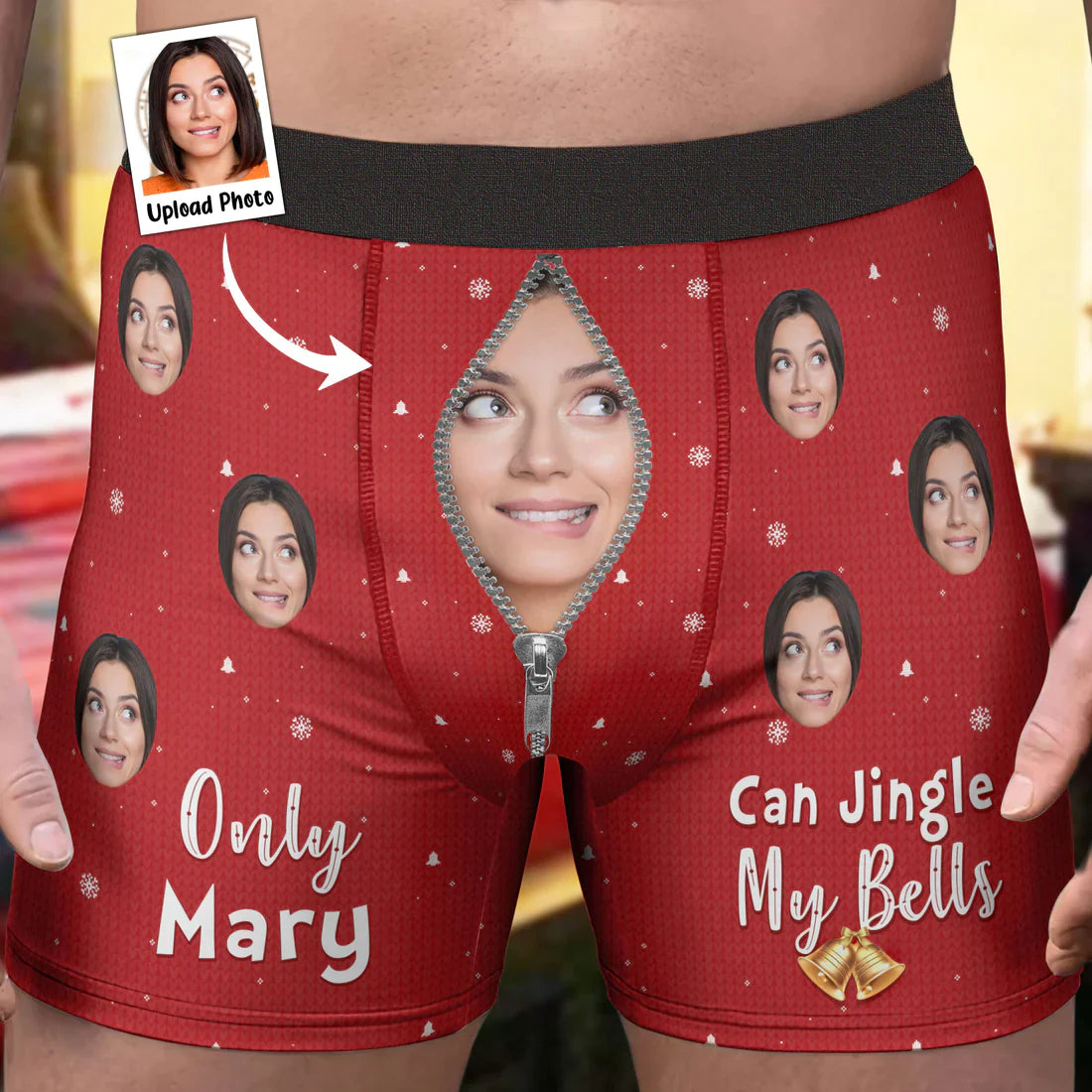 Only Wife Can Jingle My Bells - Personalized Photo Men’s Boxer Briefs