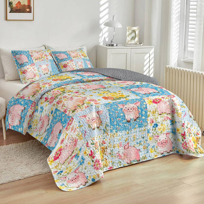 Shineful All Season Quilt 3-Piece Set Pigs Flowers Lovely