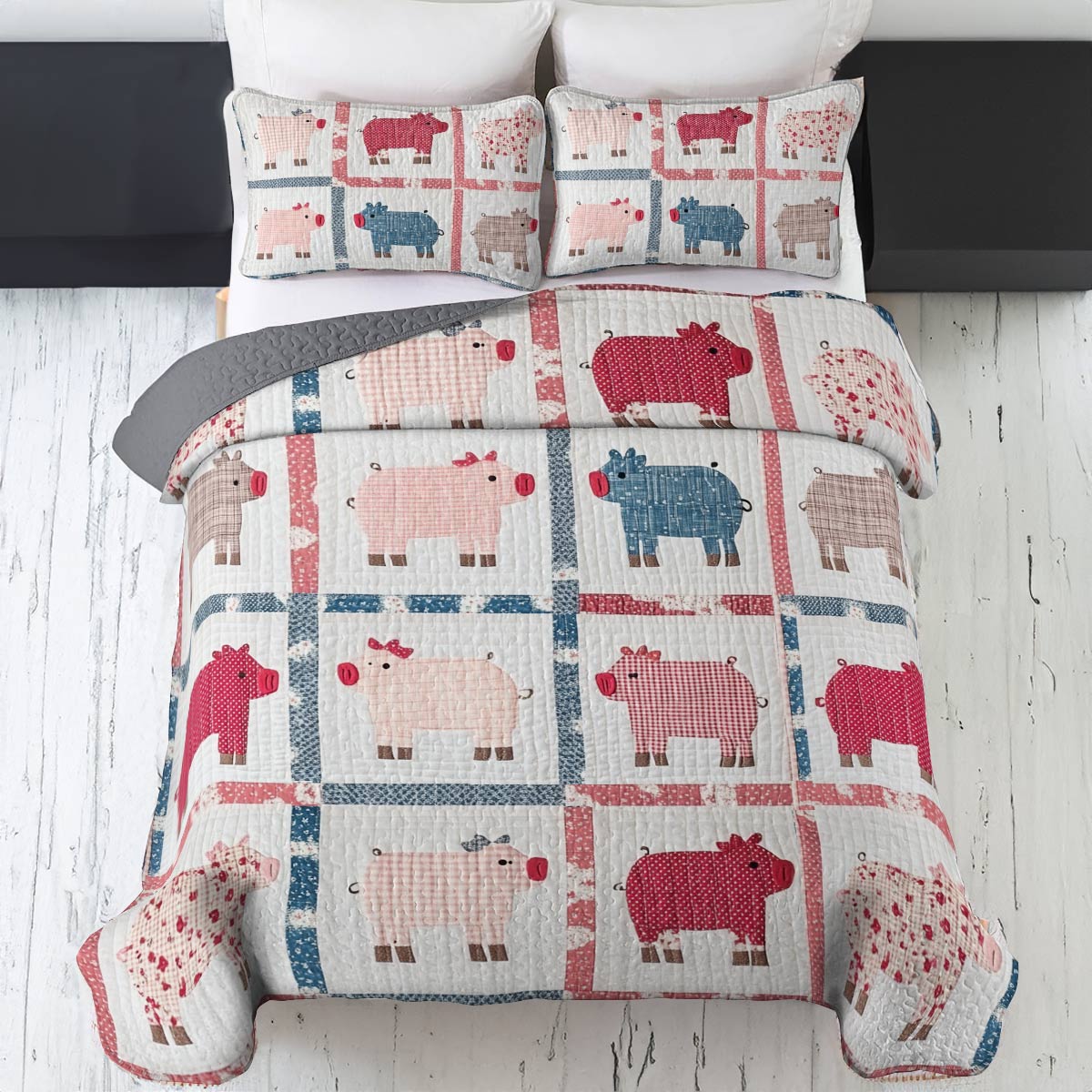 Shineful All Season Quilt 3-Piece Set Pigs Love