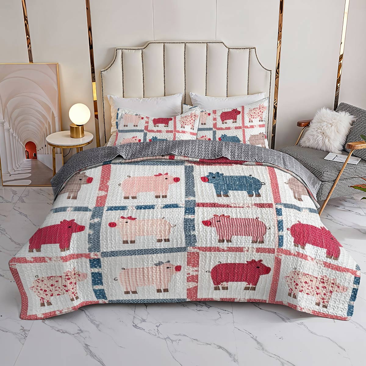 Shineful All Season Quilt 3-Piece Set Pigs Love