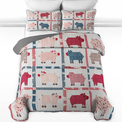 Shineful All Season Quilt 3-Piece Set Pigs Love