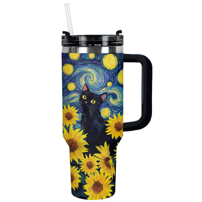 Shineful Tumbler Starry Sunflower Black Cat