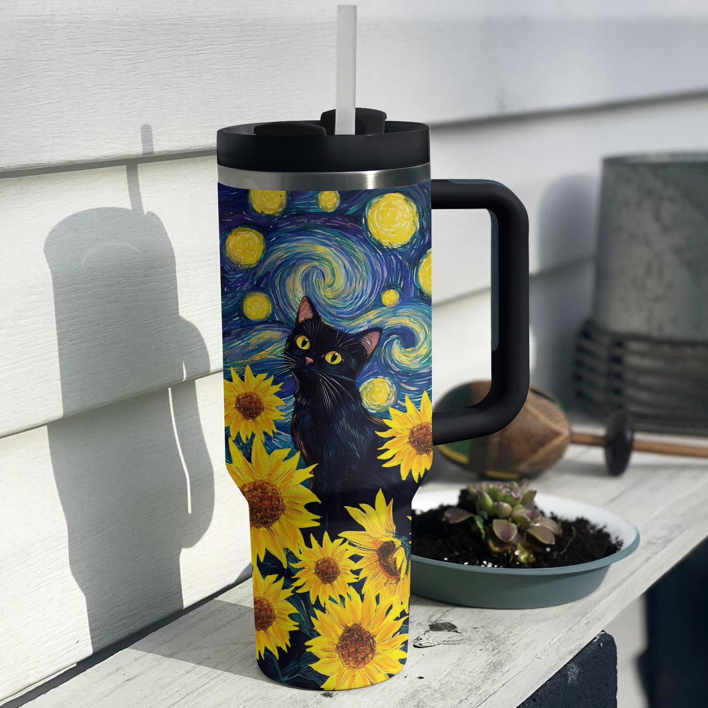 Shineful Tumbler Starry Sunflower Black Cat