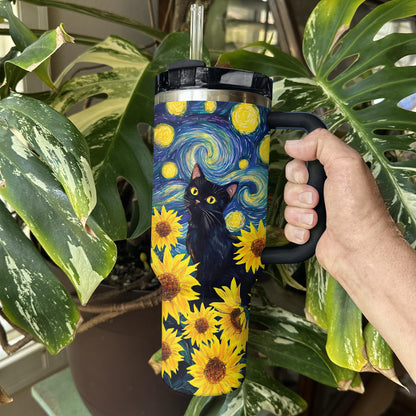 Shineful Tumbler Starry Sunflower Black Cat