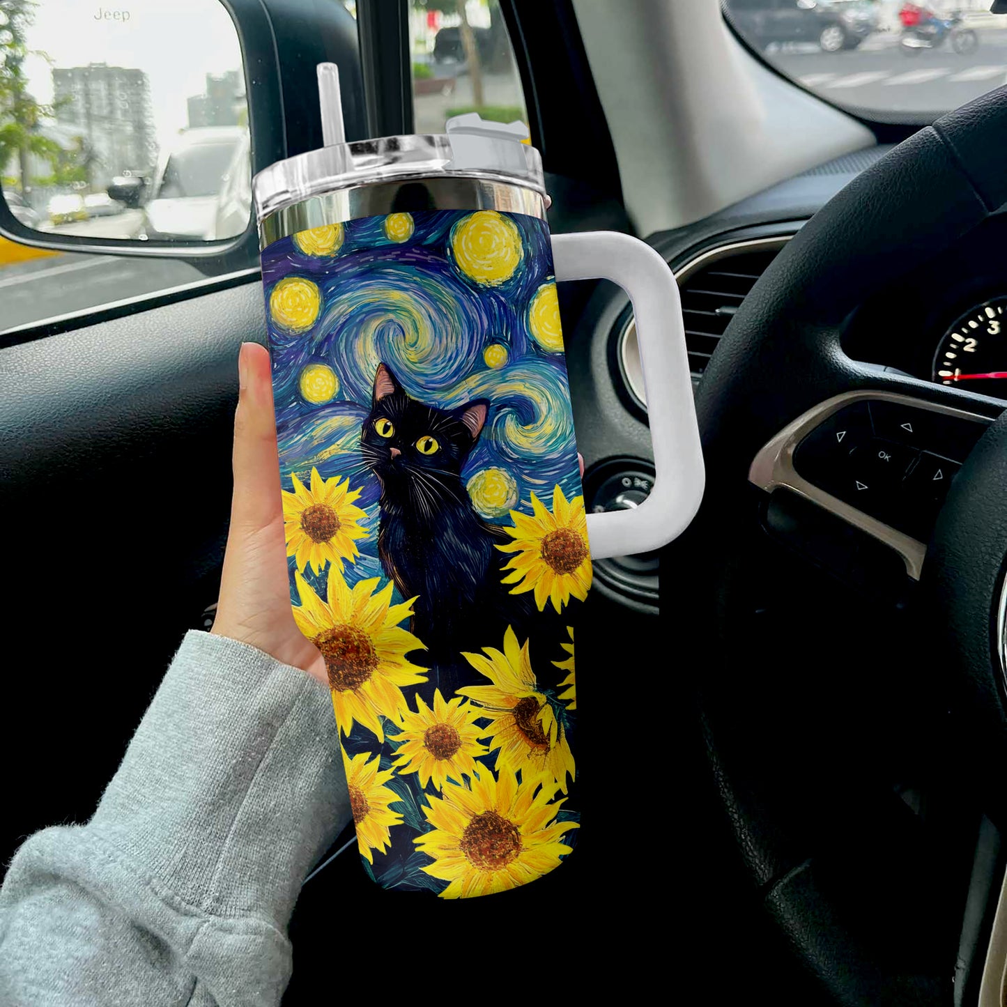 Shineful Tumbler Starry Sunflower Black Cat