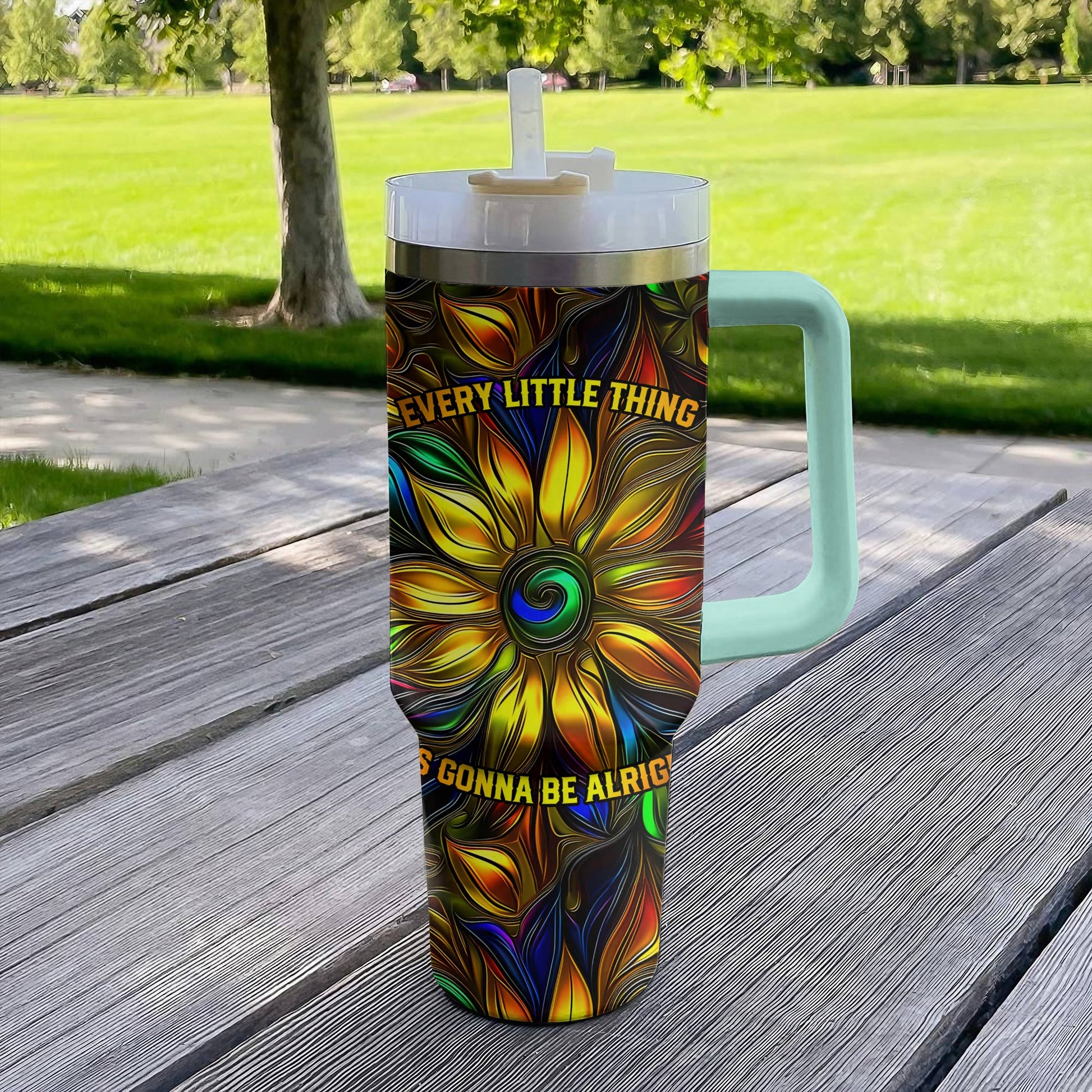 Hippie 40 Oz Shineful™ Tumbler Every Little Thing Is Gonna Be Alright Tl10 Turquoise Blue 40Oz