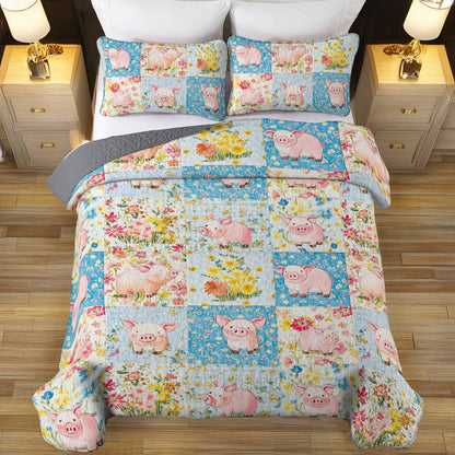 Shineful All Season Quilt 3-Piece Set Pigs Flowers Lovely