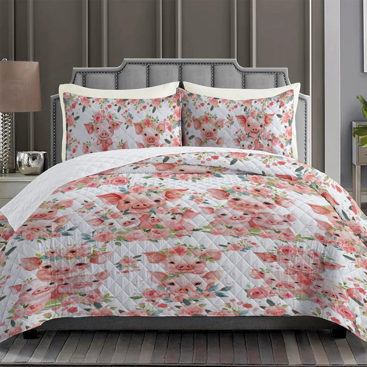 Shineful Quilt 3-Piece Set Pig Floral Garden