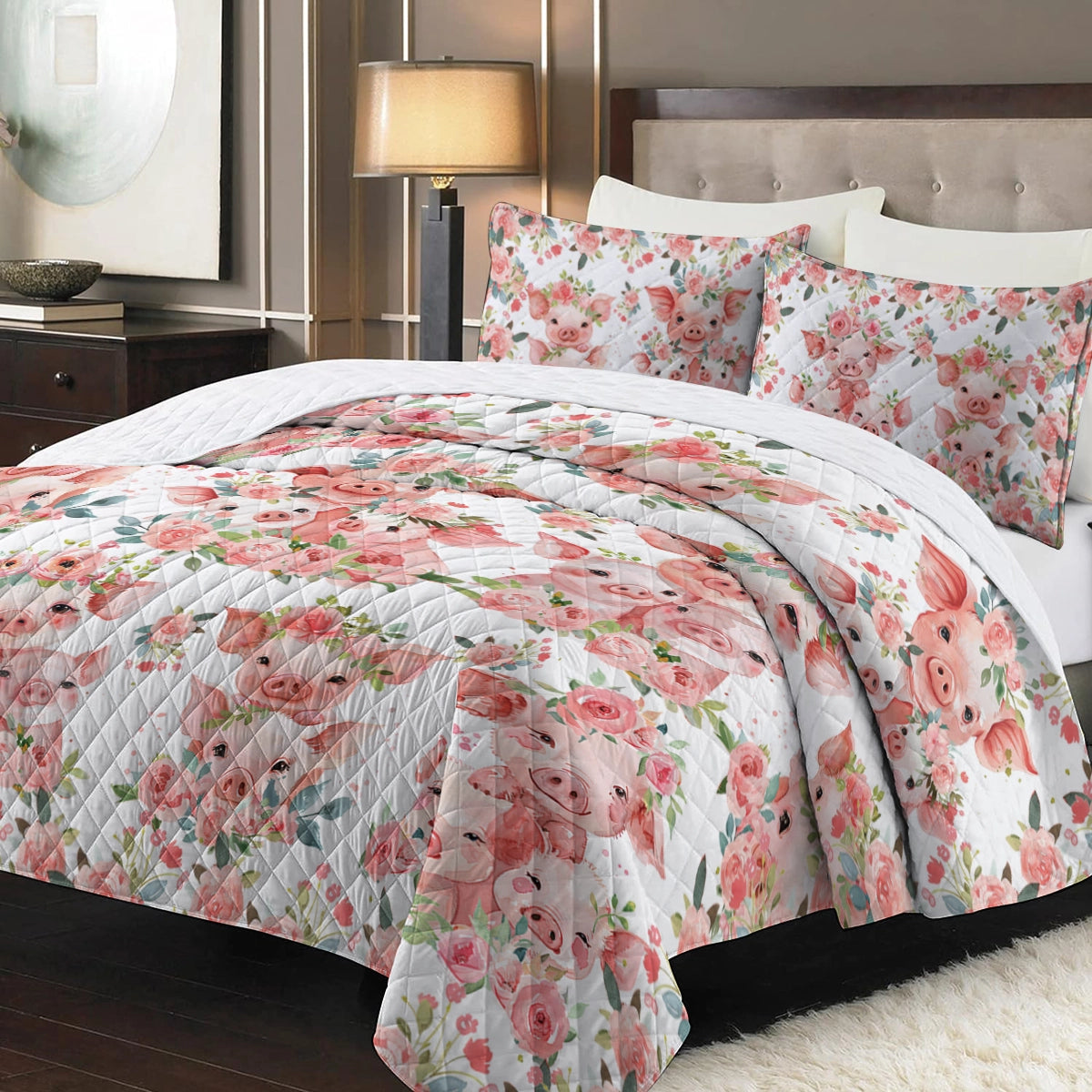 Shineful Quilt 3-Piece Set Pig Floral Garden