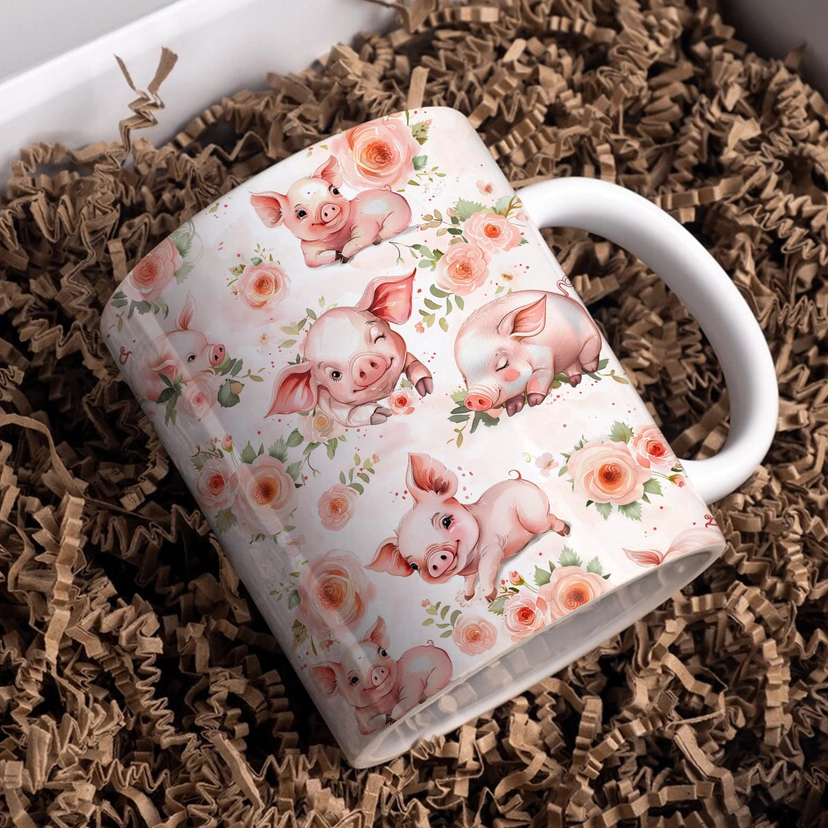 Tasse en céramique brillante Pig Blissful