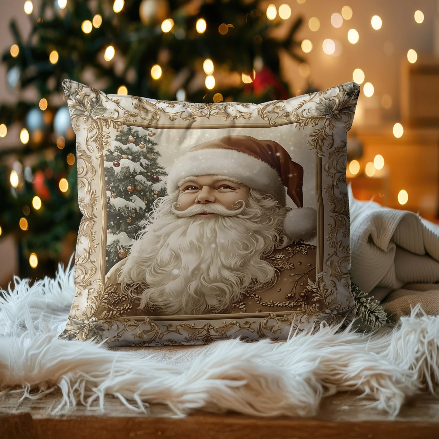 Shineful 2D Print Cushion Cover, Pillowcase, Pillows Covers - A Cute White Santa Claus In The Frame