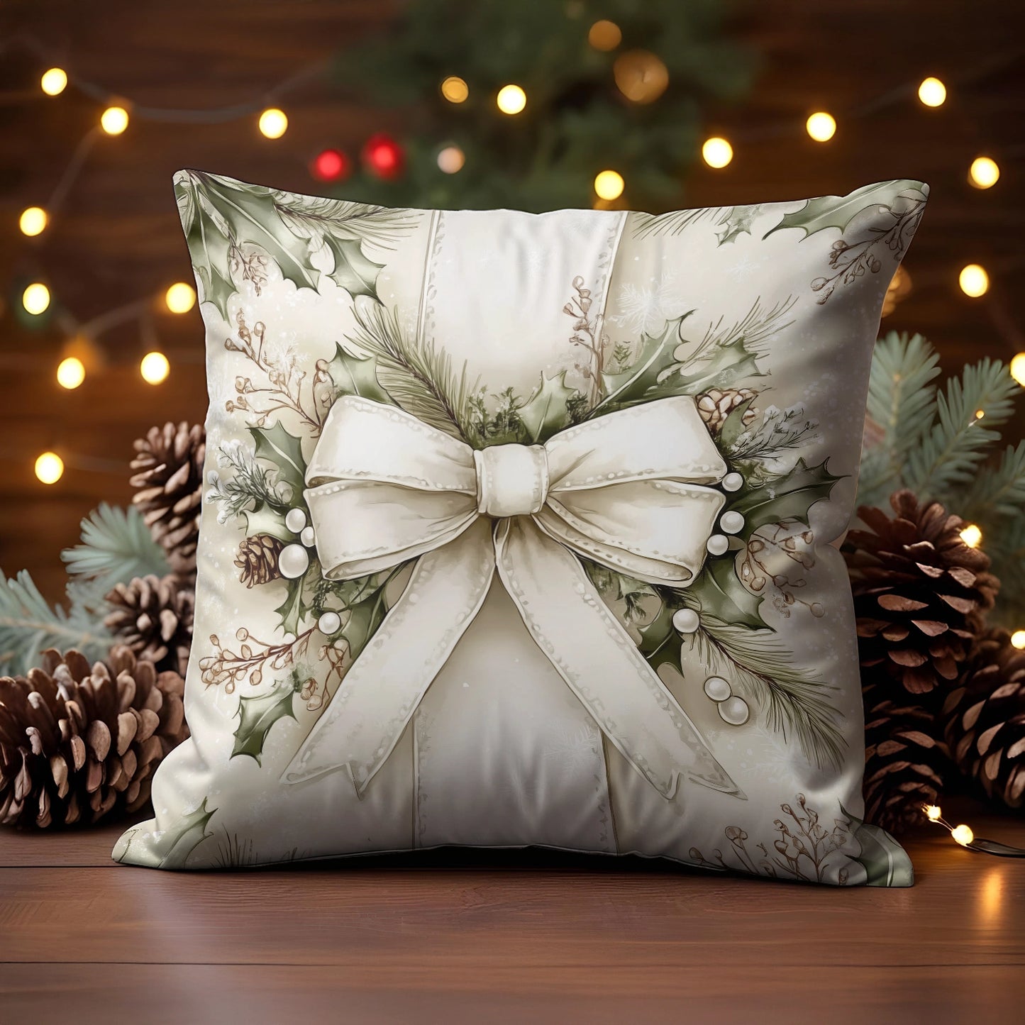 Housse de coussin, taie d'oreiller, taies d'oreiller imprimées en 2D brillantes - Un magnifique nœud blanc de Noël