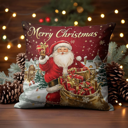 Shineful 2D Print Cushion Cover, Pillowcase, Pillows Covers - Merry Christmas from Santa’s Workshop of Joy