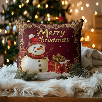 Shineful 2D Print Cushion Cover, Pillowcase, Pillows Covers - Golden Snowman Christmas Card - Warm Festive Greetings